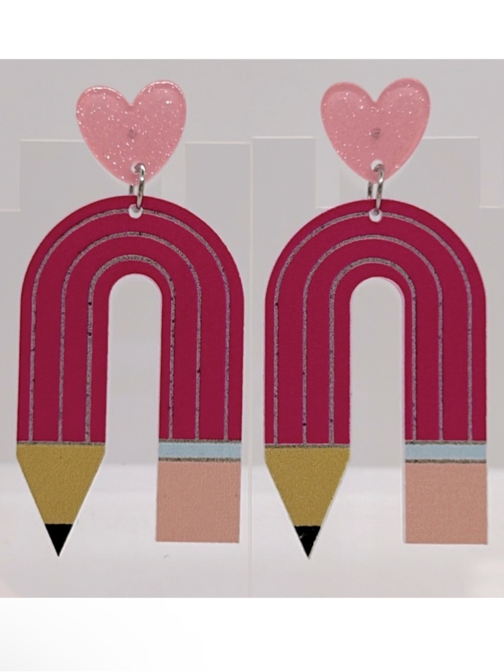Pink Pencil Design Dangle Earrings Cute School Style Acrylic Fashion Jewelry
